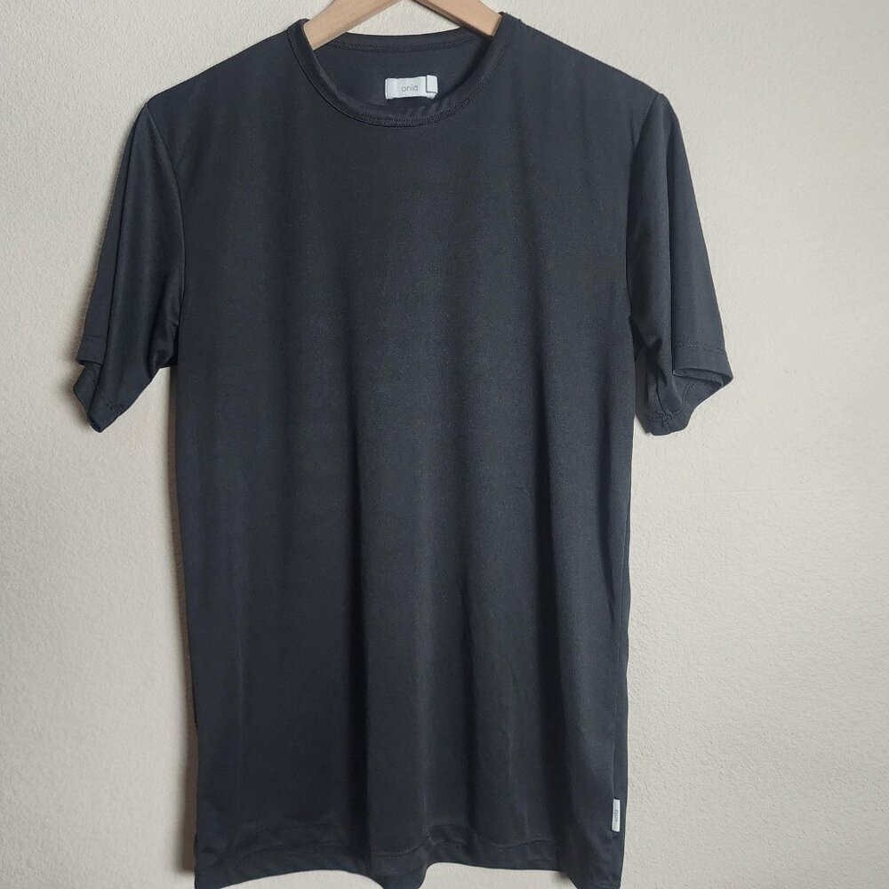 Onia Shirt Mens Small Black Solid Crew Neck Stretch Casual Tee Basic T-Shirt